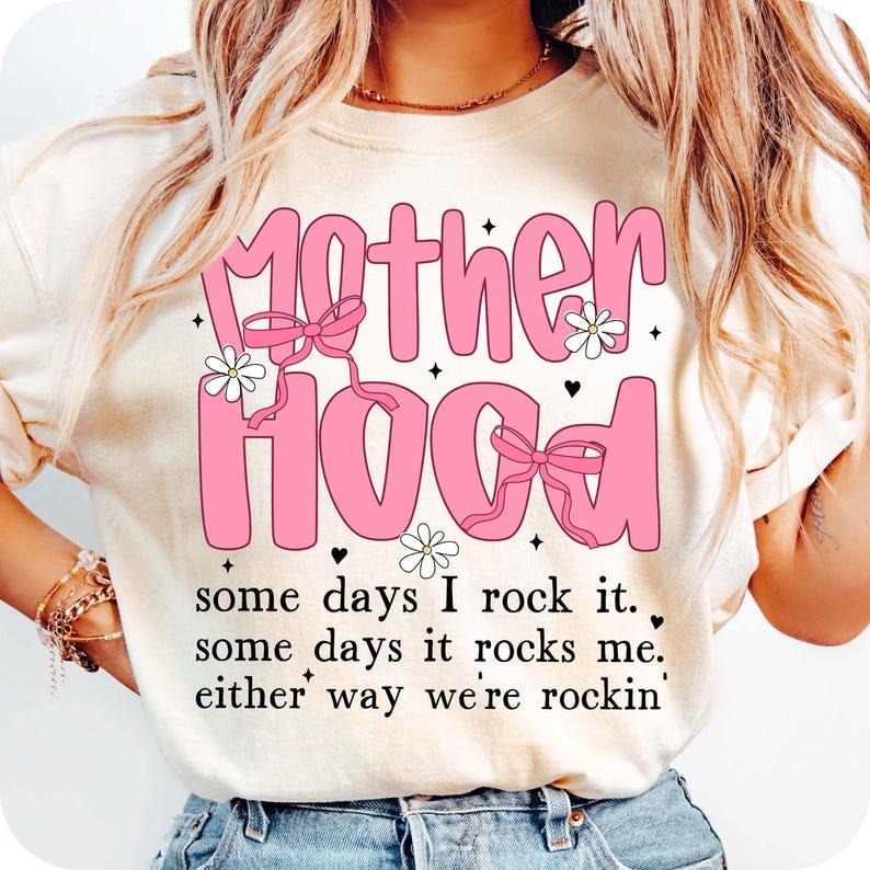 Motherhood Coquette Bow Checker t-shirt, Retro Mother hood tshirt, Funny Mom Sarcastic Mama sweatshirt, Retro Png Mom...