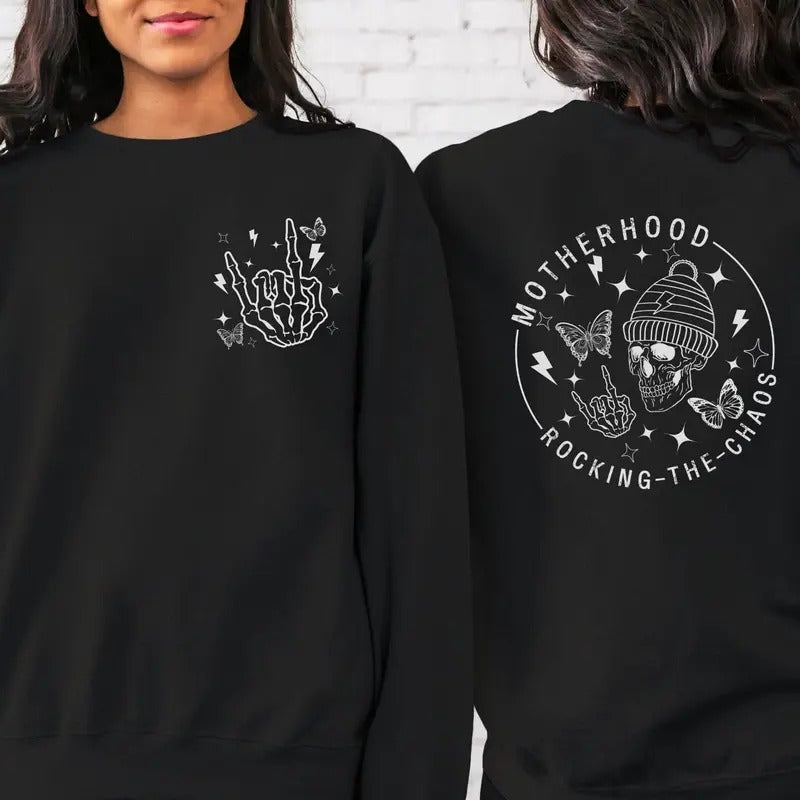 Motherhood Crewneck Sweatshirt Rocking It Hoodie Skellie Mama Pullover Badass Mom Sweater Mothers Day Gift Cool Mom...