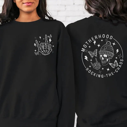 Motherhood Crewneck Sweatshirt Rocking It Hoodie Skellie Mama Pullover Badass Mom Sweater Mothers Day Gift Cool Mom...
