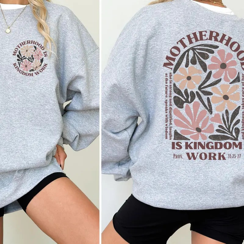 Motherhood Is Kingdom Work Shirt, Mother's Day Gift, Christian Mom Sweatshirt, Retro Christian Mom Shirt, Unisex Crewneck...