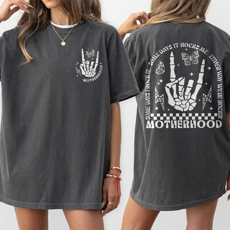 Motherhood Shirt, Some Day I Rock It T-Shirt, Funny Motherhood Rock Skeleton Shirt, Checkered Mama Tee, Rock Mom Shirts,...