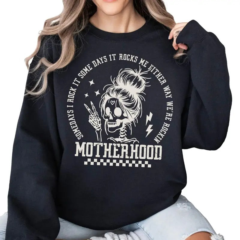 Motherhood Sometimes I Rock It Sometimes It Rocks Me Sweater, Rocker Mom Gifts, Mothers Day Gift Sweater, Rocker Mama...