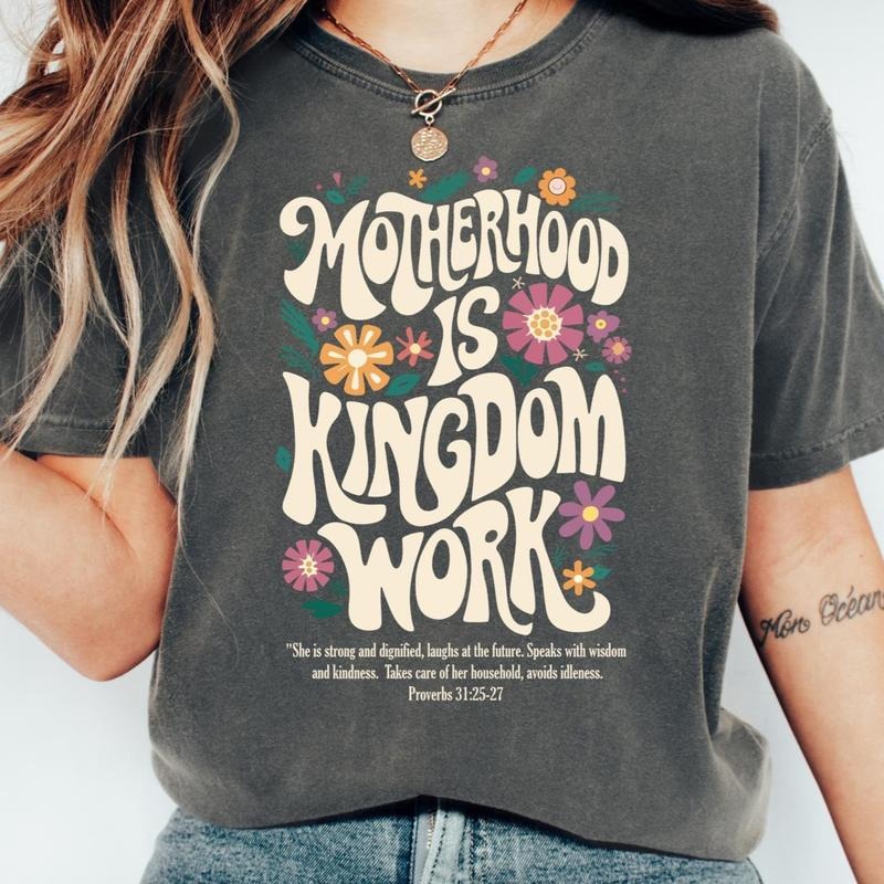 Motherhood is Kingdom Work Shirt, Christian Mom Shirt, Retro Christian Mom T Shirt, Christian Mothers Day Shirt, Bible...