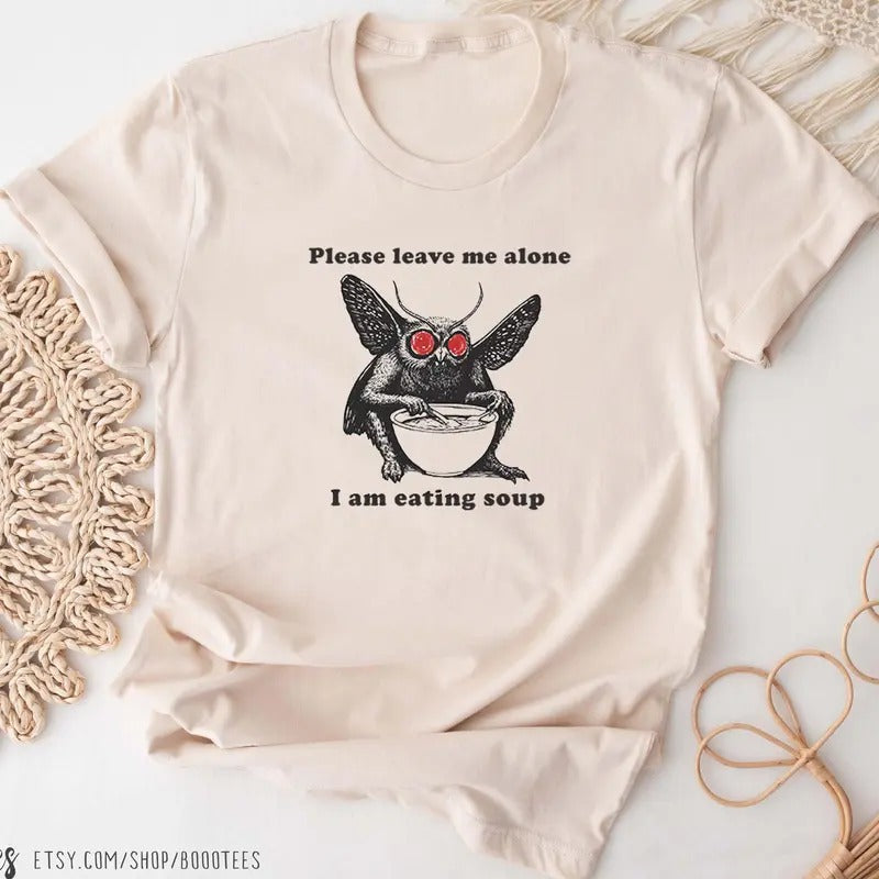 Mothman Eating Soup Shirt. Funny Cute Cryptid Gift Idea. Fantasy Book Lover T-shirt Tshirt Tee Tees Meme Hoodie, Sweatshirt