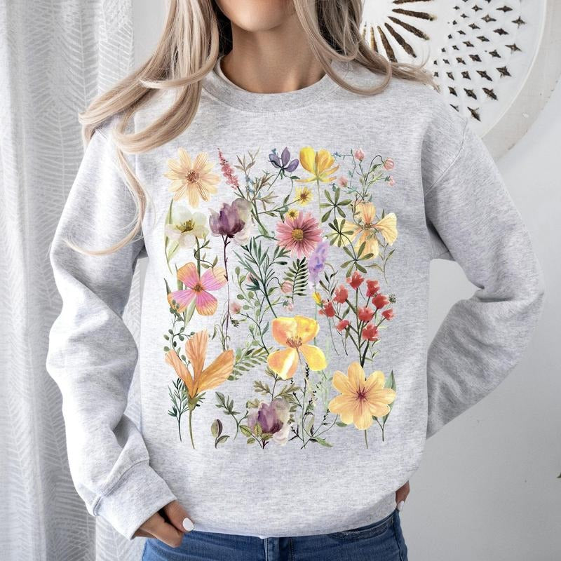 Mountain Meadow Pressed Flowers Sweatshirt T-Shirts, Hoodie | WearSparks.com