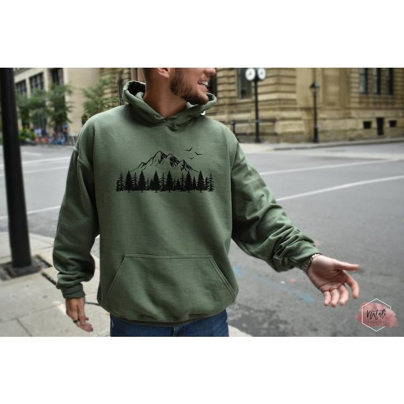 Mountain Nature Lover Sweatshirt,  Hiking Gift, Forest Print, Girlfriend Gift, Boyfriend Gift  Hoodie and Sweater;...