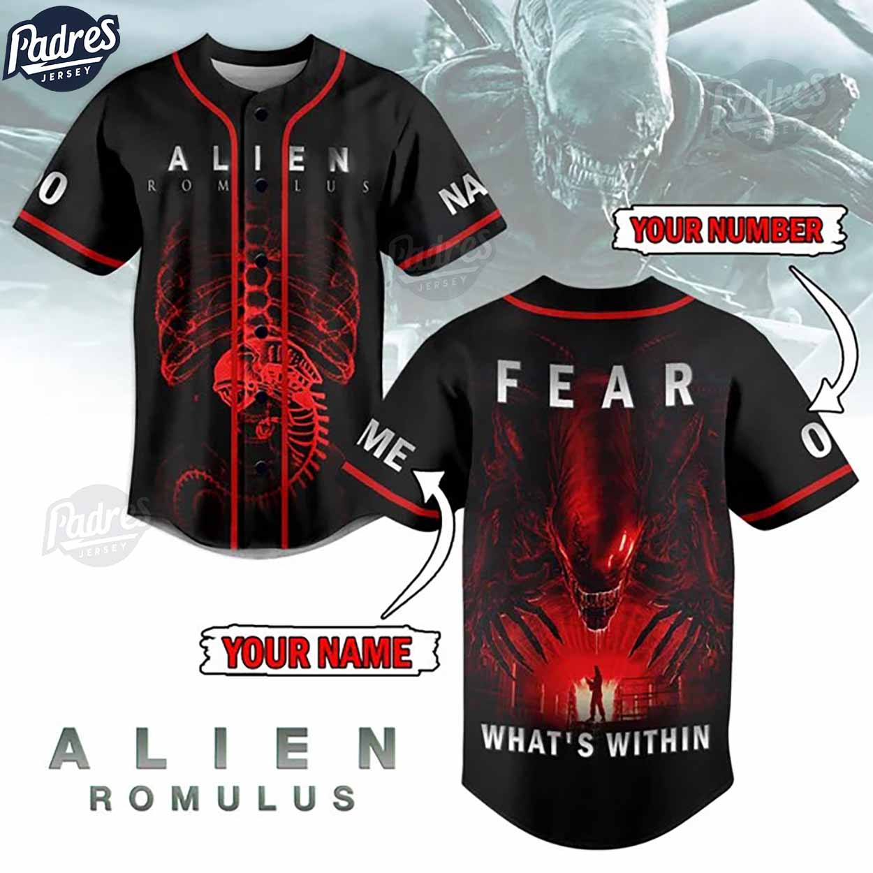 Movie Alien Romulus Custom Baseball Jersey - Padres Jersey Oasis: Elevate Your Baseball Style Game T-Shirts,... (Image 1)