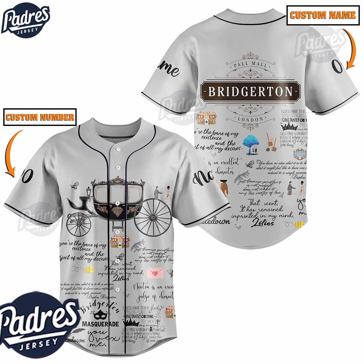 Movie Bridgerton Pall Mall Custom Baseball Jersey - Padres Jersey Oasis: Elevate Your Baseball Style Game... (Image 1)