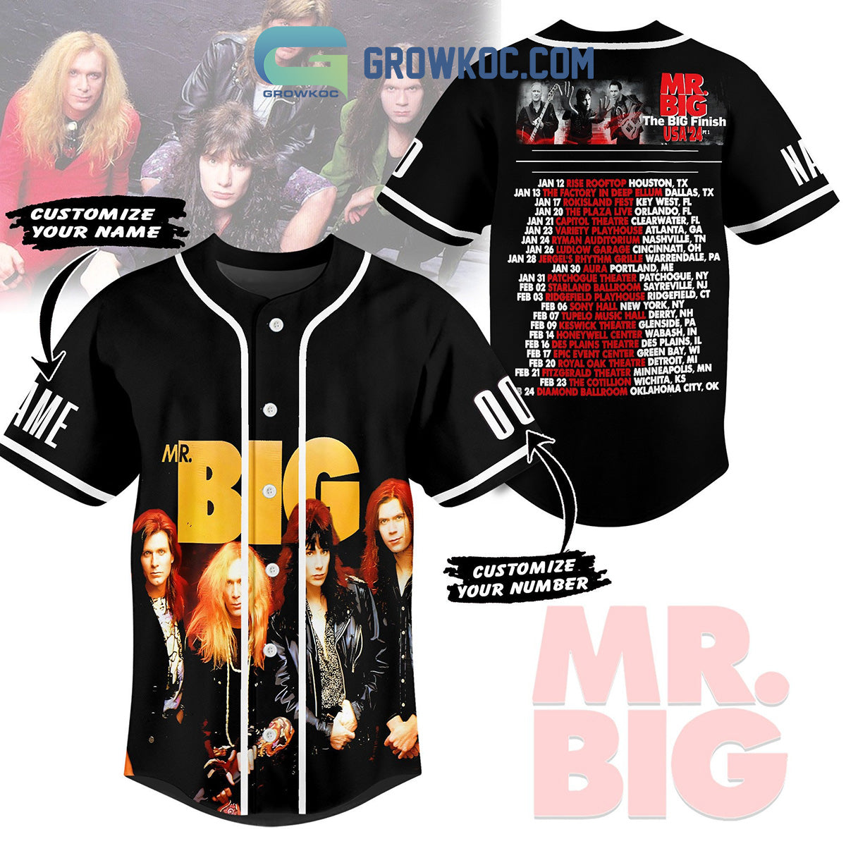 Mr. Big The Big Finish USA 24 Tour Personalized Baseball Jersey