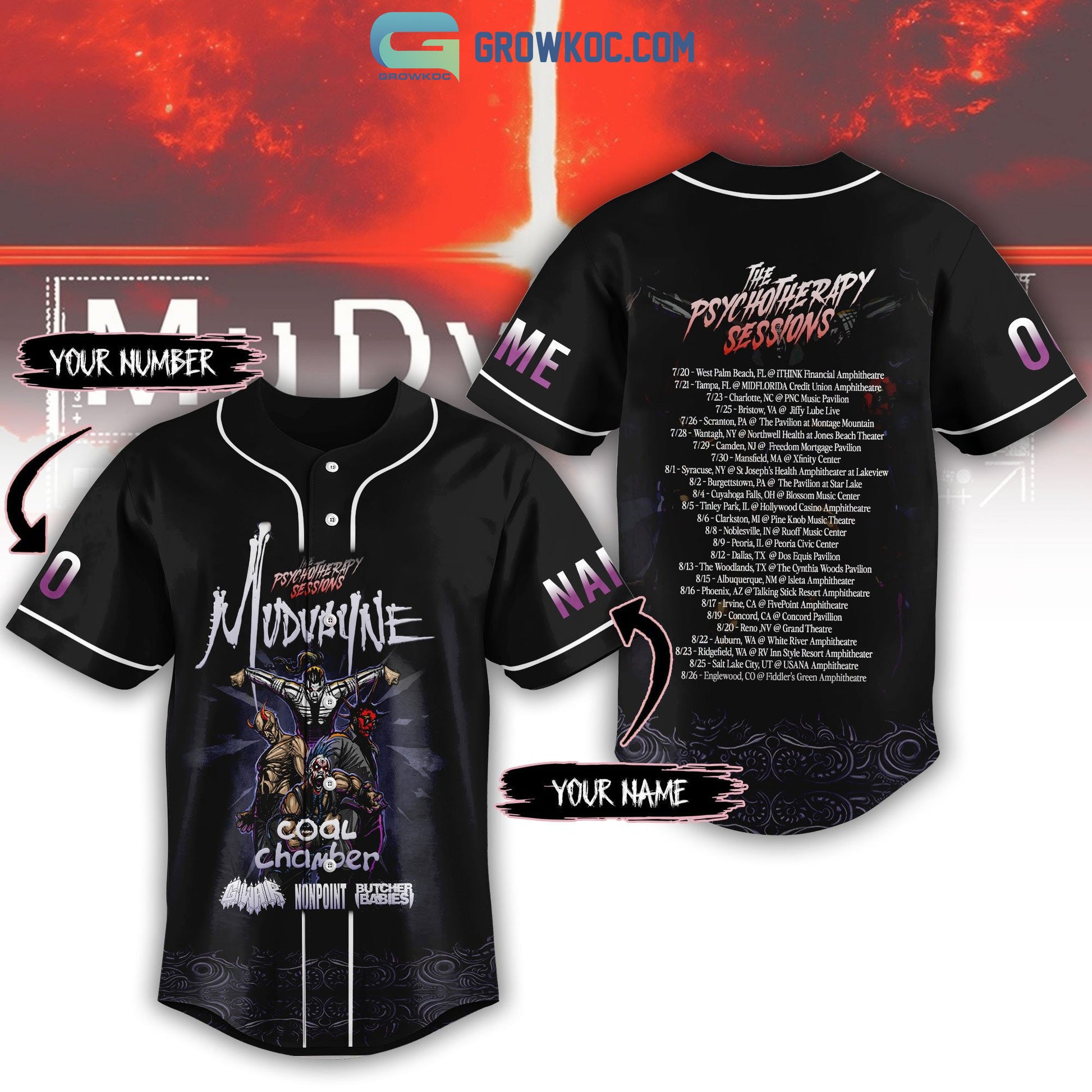 Mudvayne The Psychotherapy Sessions 2023 Tour Personalized Baseball Jersey