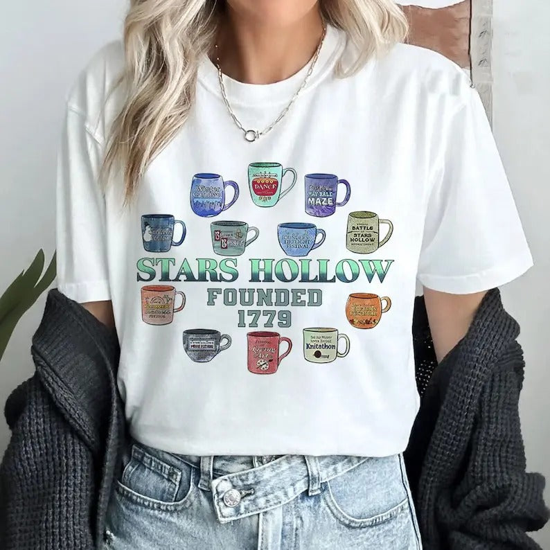 Mugs of Stars Hollow Annual Events Tshirt, Stars Hollow Mugs T-Shirt, Luke's Coffee T-Shirt, Stars Hollow 1779...