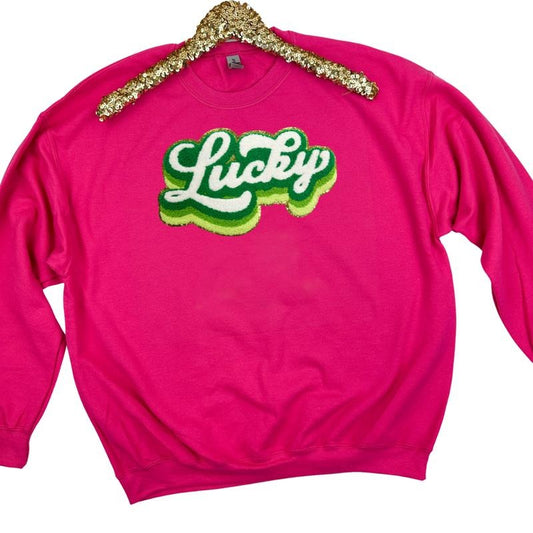 Multi Green Chenille Lucky Patch Sweatshirt T-Shirts, Hoodie | WearSparks.com