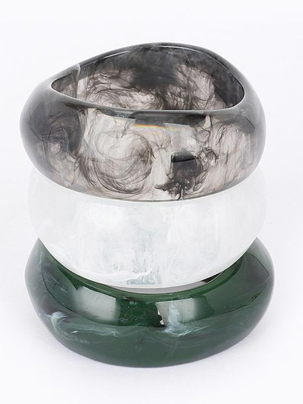 Multi Resin Bangle Trio 8" Wrist Circumference Unique Design with Green White and Grey Resin Elements Bangle Jewelry...