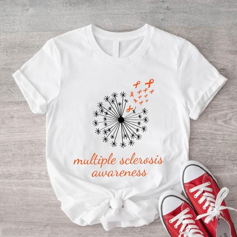 Multiple Sclerosis Shirt, Dandelion MS Fighter T-Shirt, MS Warrior Gift Tee, Matching Orange Ribbon Shirt, Unisex Ms...