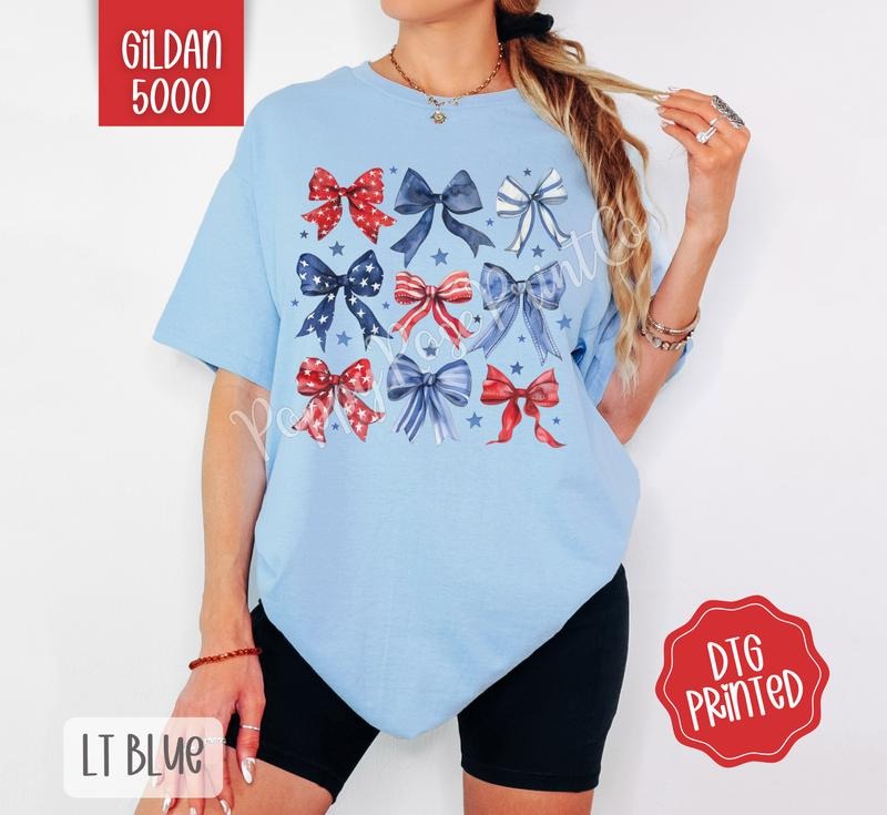 Multiple USA Bows Gildan Shirt, Cute America Tshirt, Fourth Of July Tee Hoodie, Sweatshirt | WearSparks.com