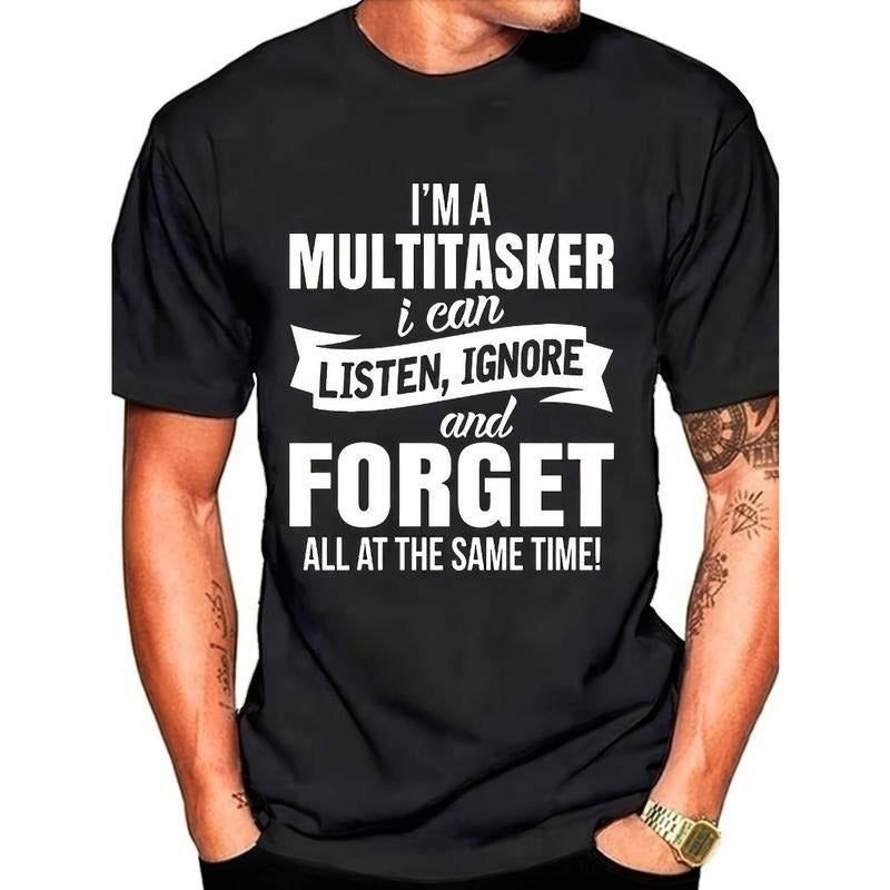 Multitasker Mastermind Tee - Men's Casual Short Sleeve T-Shirts for Summer Daily Wear, Novelty Graphic Print, Breathable...
