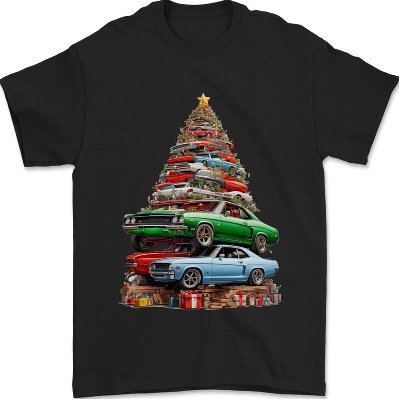Muscle Car Christmas Tree Xmas Classic Mens T-Shirt Cotton Made in USA Hoodie, Sweatshirt | WearSparks.com