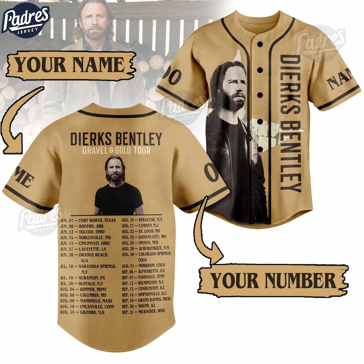 Music Dierks Bentley Tour 2024 Custom Baseball Jersey - Padres Jersey Oasis: Elevate Your Baseball Style Game... (Image 1)