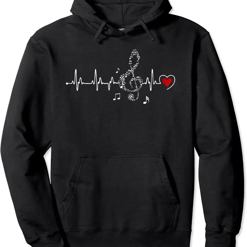 Music Heartbeat Clothing for Music Lovers Pullover Hoodie T-Shirts, Sweatshirt | WearSparks.com