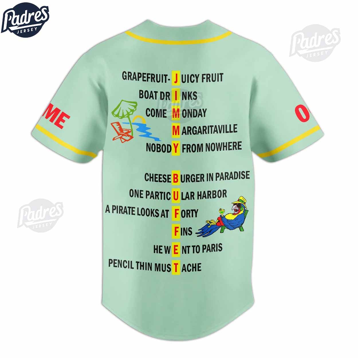 Music Jimmy Buffett Albums Custom Baseball Jersey - Padres Jersey Oasis: Elevate Your Baseball Style Game... (Image 3)