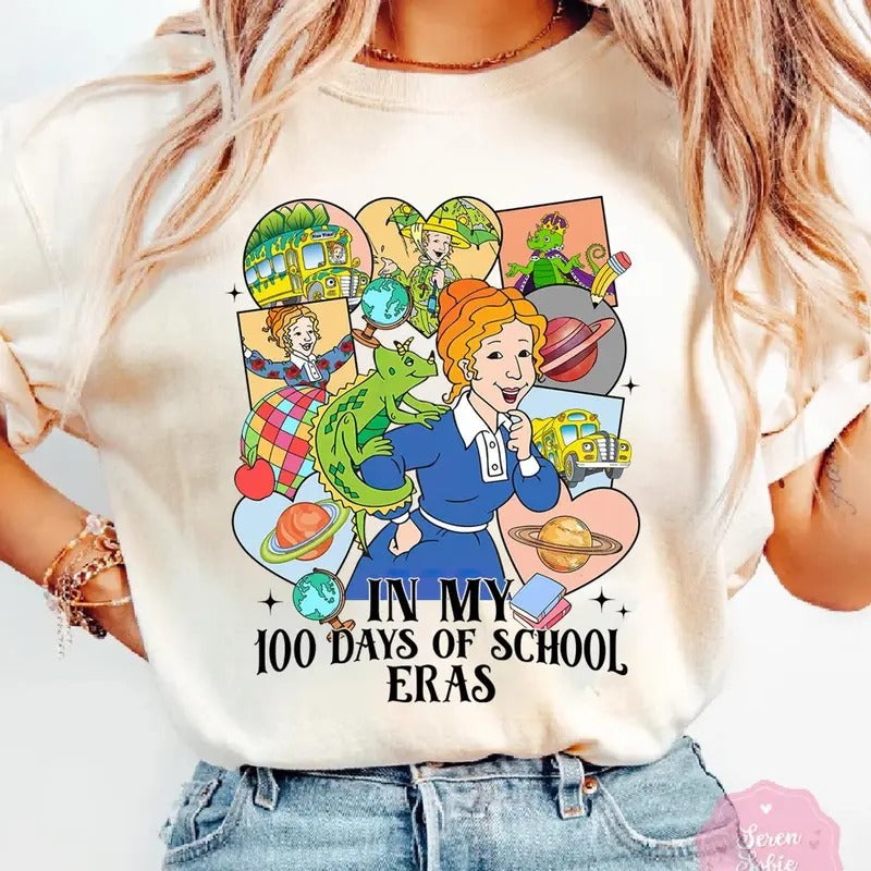 My 100 Days Of School Eras The Magic School Bus Shirt, Miss Frizzle Shirt, Teacher Gift, Teacher Appreciation, 100 Days...