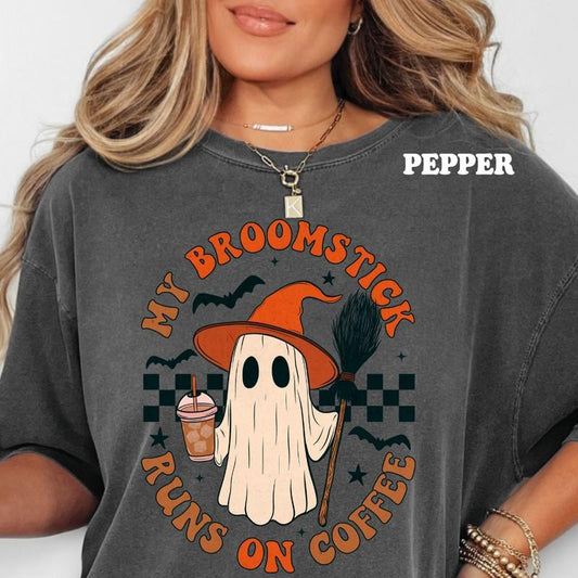 My Broomstick Runs on Coffee Halloween Coffee Shirt ~ Unisex Apparel Relaxed Fit Printed In The USA Clothing Womenswear...