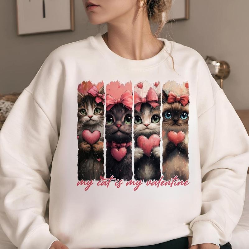 My Cat Is My Valentine Sweat, Valentine Cat Sweat, Heart Love Cat Valentines Sweat, Trendy Valentines Sweat, Valentine...