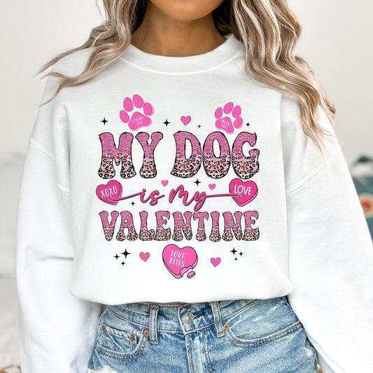 My Dog is My Valentine Sweatshirt, Dog Mama Valentines   , Valentines Hearts Sweatshirt, Glitter Pink Valentine...