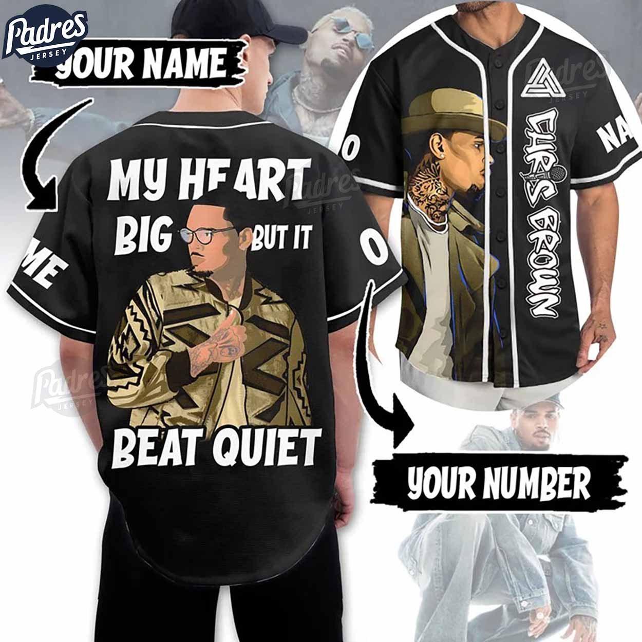 My Heart Big But It Beat Quiet Chris Brown Custom Baseball Jersey - Padres Jersey Oasis: Elevate Your Baseball... (Image 1)