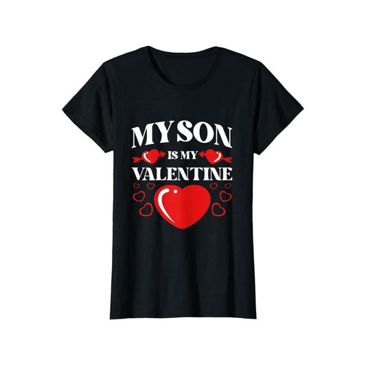 My Son Is My Valentine Valentines Day Heart Mom Mama T-Shirt, 100% Cotton, Fabric Weight 180g, Gift for Men Women Friends...