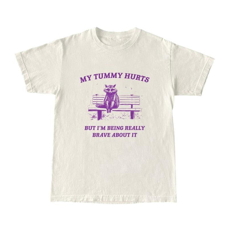 My Tummy Hurts Unisex  T-Shirt, Raccoon Shirt, Retro Cartoon Tee, Funny Meme Shirt Hoodie, Sweatshirt | WearSparks.com