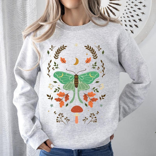Mystical Moth and Moon, Enchanted Floral Night Sky Sweatshirt T-Shirts, Hoodie | WearSparks.com