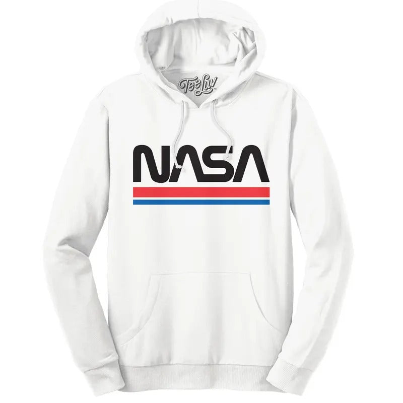 NASA Worm Logo Hooded Sweatshirt - White T-Shirts, Hoodie | WearSparks.com