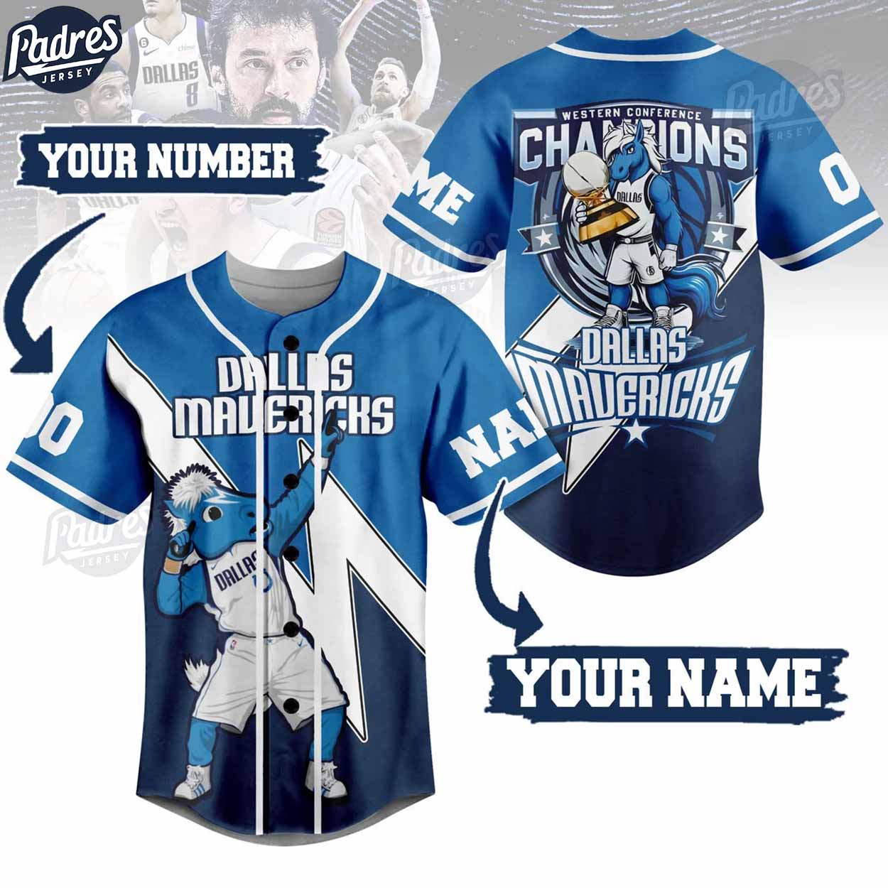 NBA Dallas Mavericks Western Conference Champions 2024 Custom Baseball Jersey - Padres Jersey Oasis: Elevate... (Image 1)