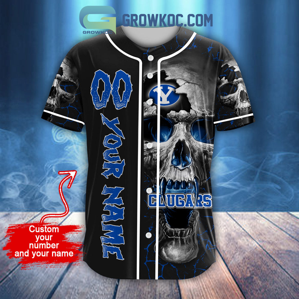 NCAA BYU Cougars Personalized Skull Design Baseball Jersey