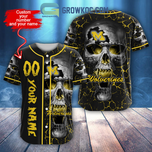 NCAA Michigan Wolverines Personalized Skull Design Baseball Jersey