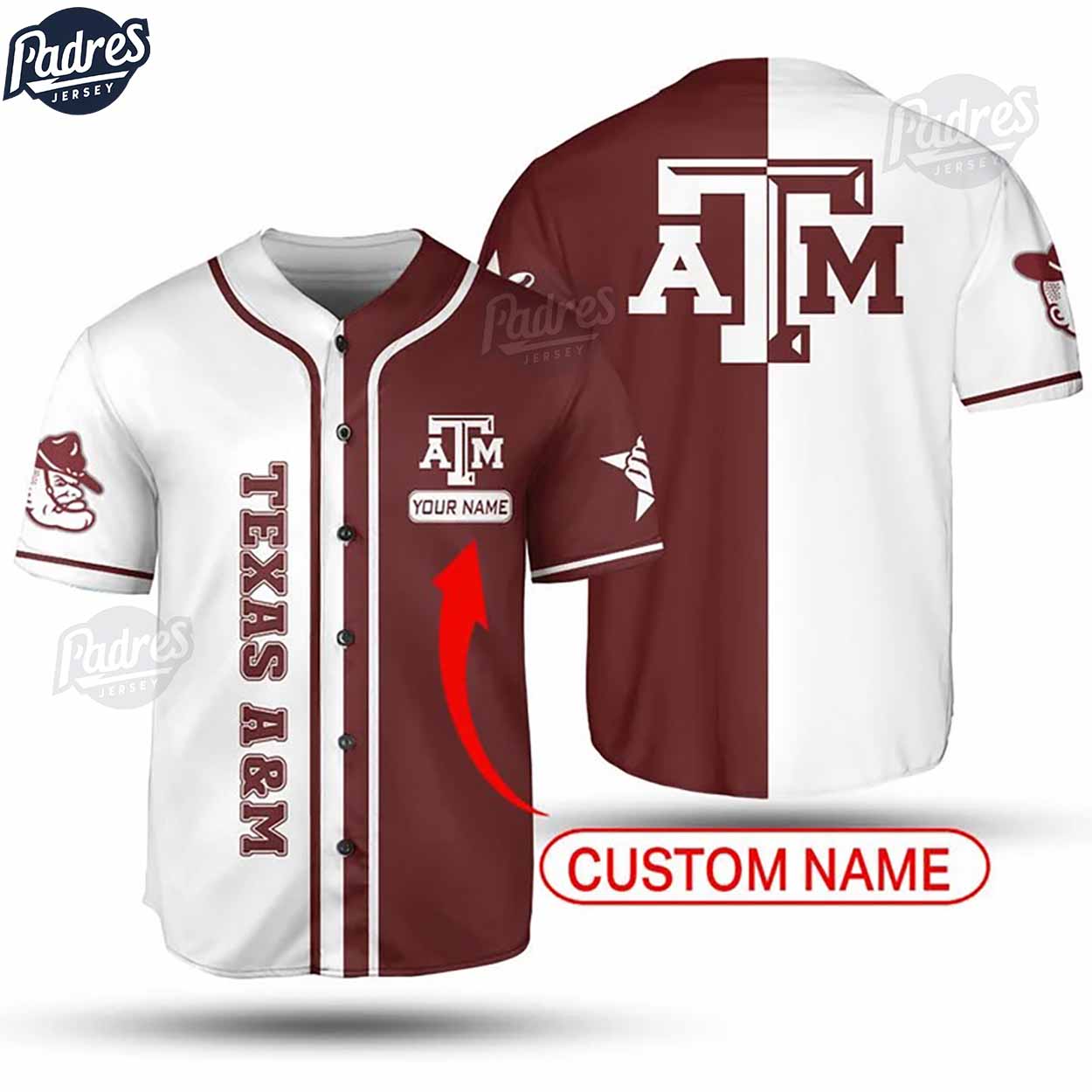 NCAA Texas A&M Aggies Custom Baseball Jersey Gifts - Padres Jersey Oasis: Elevate Your Baseball Style Game T-Shirts,...