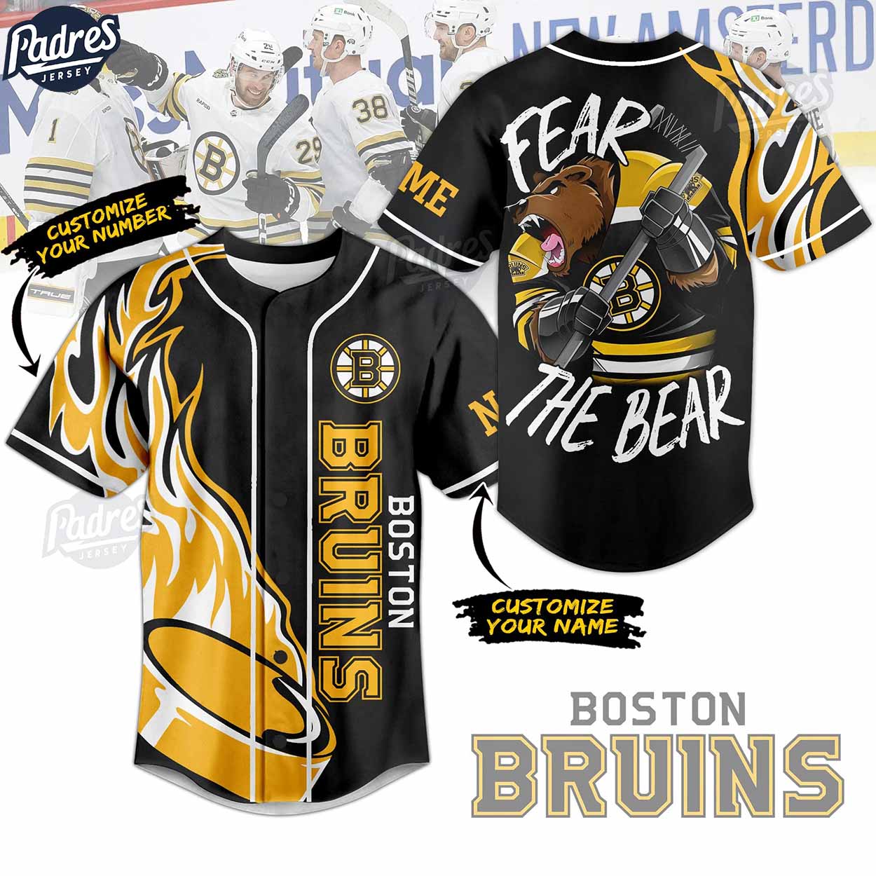 NHL Boston Bruins Fear The Bear Baseball Jersey - Padres Jersey Oasis: Elevate Your Baseball Style Game... (Image 1)