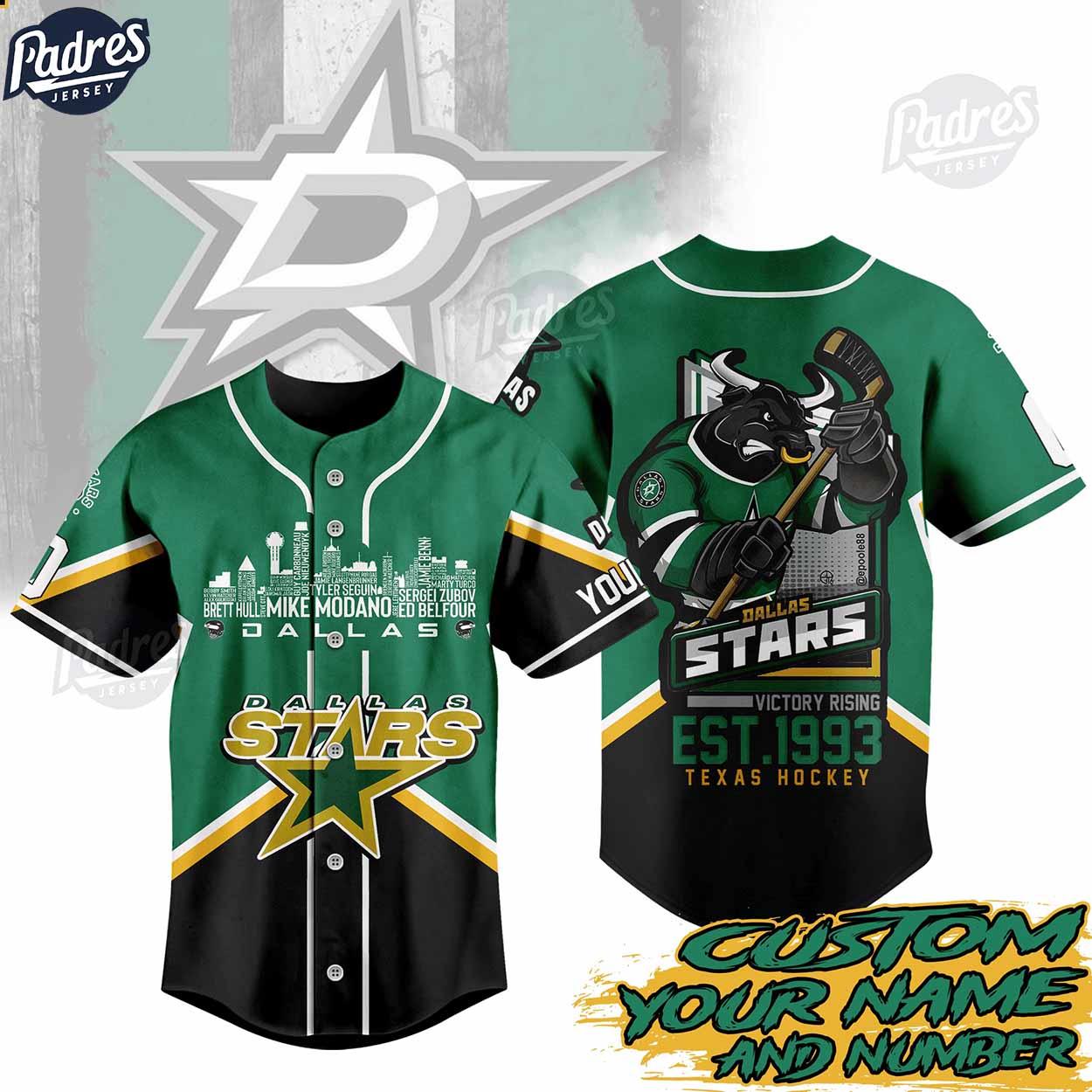NHL Dallas Stars Custom Baseball Jersey For Fans - Padres Jersey Oasis: Elevate Your Baseball Style Game... (Image 1)