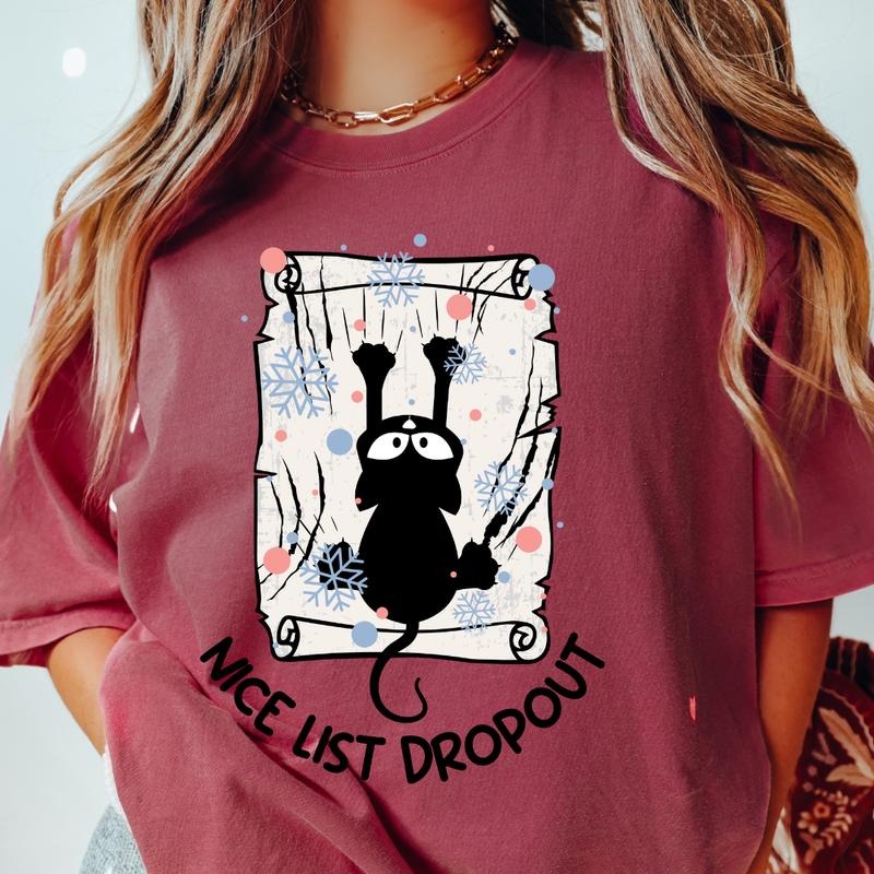 NICE LIST DROPOUT T-SHIRT (COMFORT COLORS T-SHIRT, CASUAL SHIRT UNISEX, CHRISTMAS CLOTHING, GRAPHIC APPAREL, HOLIDAY...