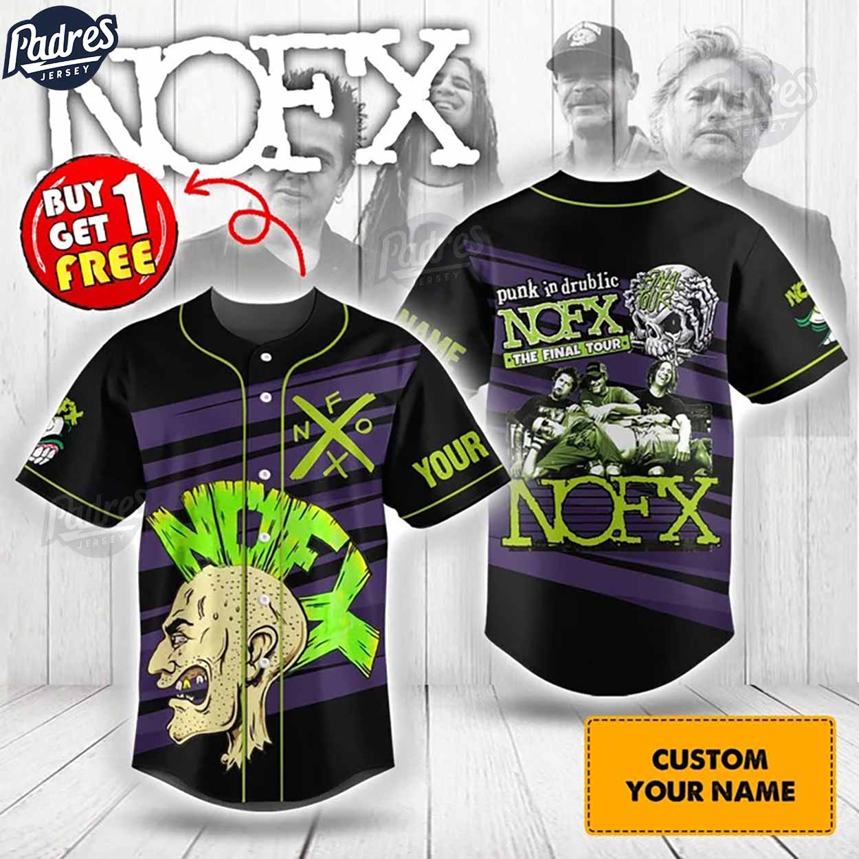 NOFX Punk In Drublic Final Tour Custom Baseball Jersey - Padres Jersey Oasis: Elevate Your Baseball Style Game... (Image 1)