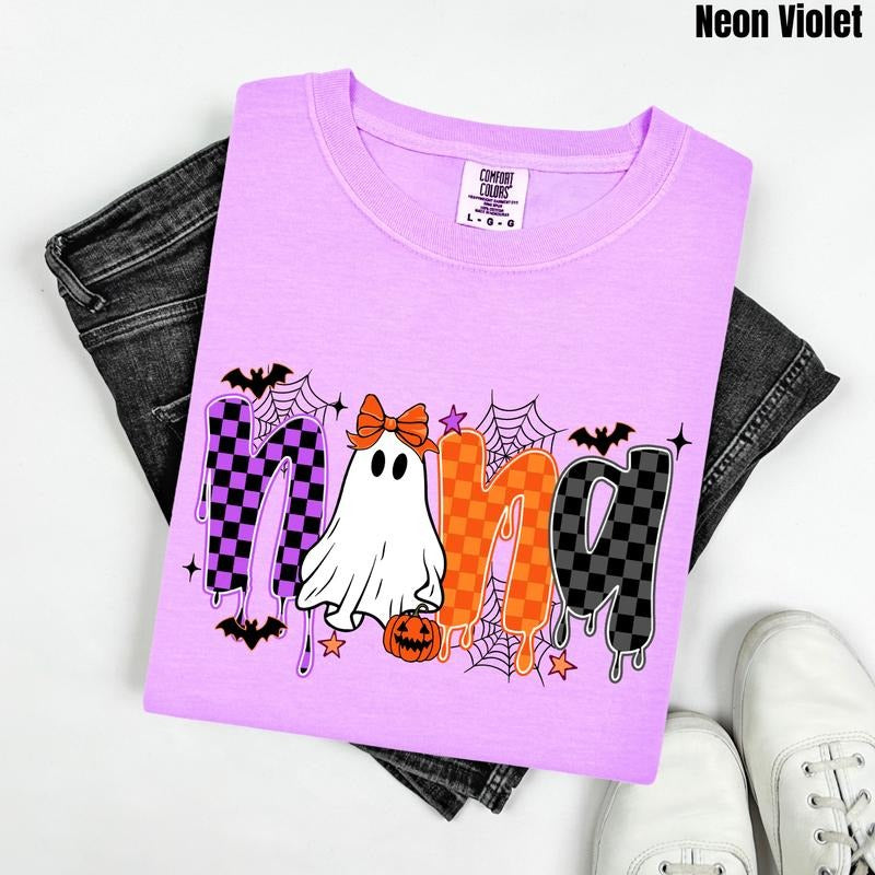 Nana Ghostly Checkered Comfort Colors T-Shirt 'NLB' Hoodie, Sweatshirt | WearSparks.com