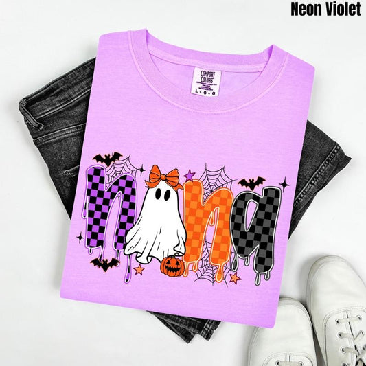 Nana Ghostly Checkered Comfort Colors T-Shirt 'NLB' Hoodie, Sweatshirt | WearSparks.com