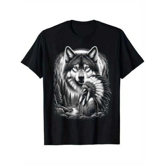 Native American Indian and Wolf Feathers Chief Art T-Shirt Made in USA Hoodie, Sweatshirt | WearSparks.com