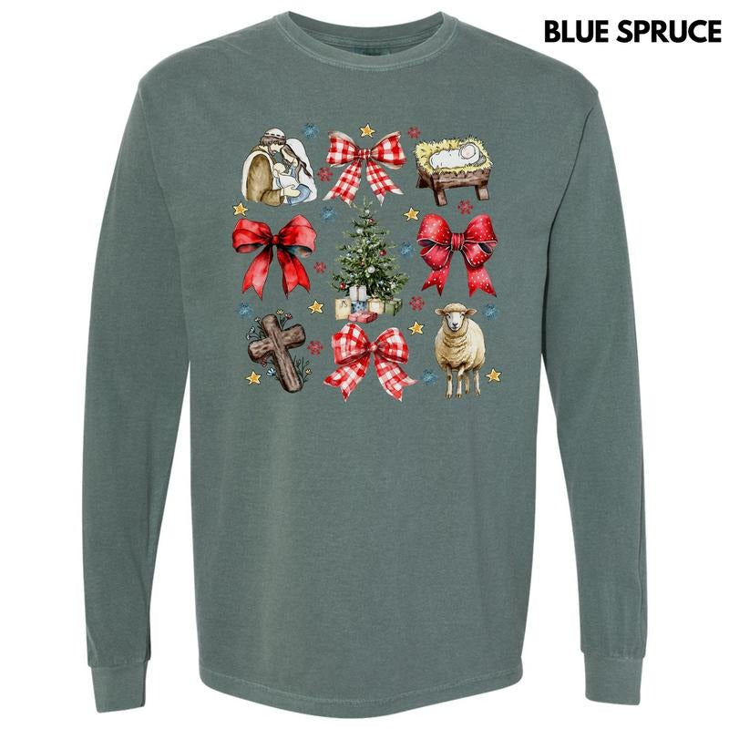 Nativity Coquette Collage Long Sleeve Comfort Colors T-Shirt 'NLB' Hoodie, Sweatshirt | WearSparks.com