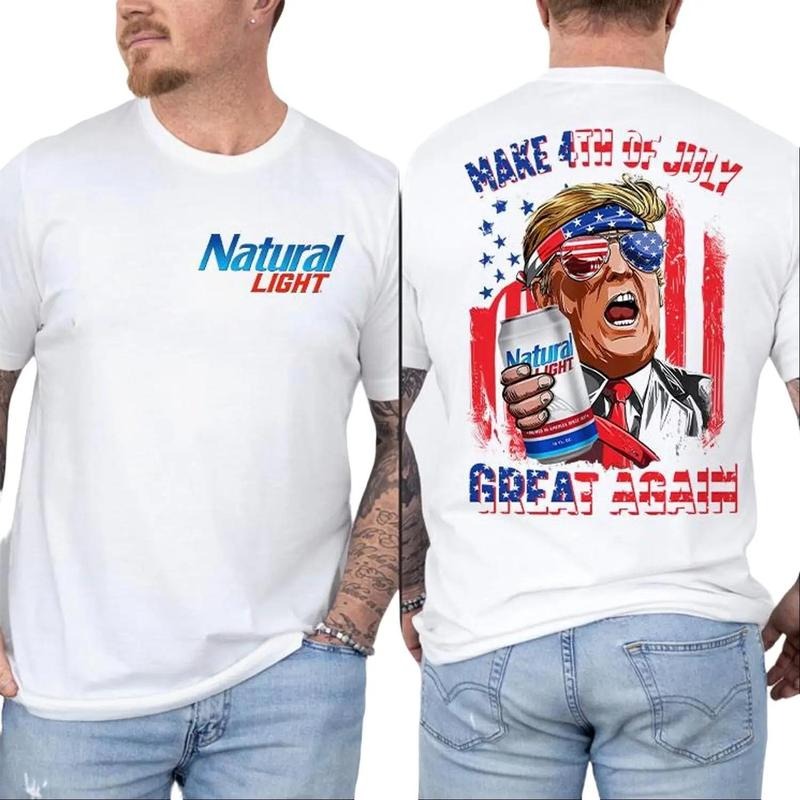 Natural Light Make 4th of July Great Again T-shirt, Trump dad Patriotic Day Shirt, Unisex Cotton Breathable Menswear...
