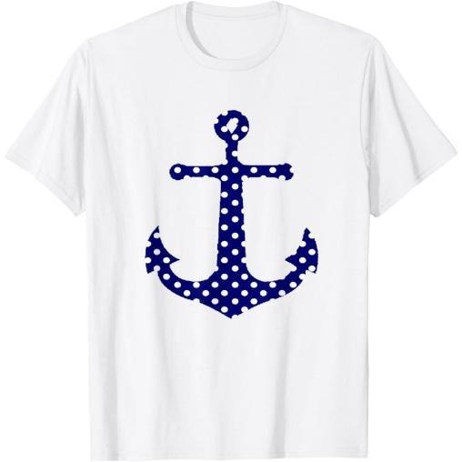 Navy Blue Preppy Polka Dot Anchor Sailing Beach shirt T-Shirt Made in USA Hoodie, Sweatshirt | WearSparks.com