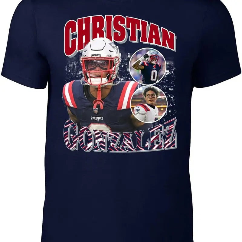 Navy New England Christian Gonzalez Bootleg Style T-Shirt Hoodie, Sweatshirt | WearSparks.com