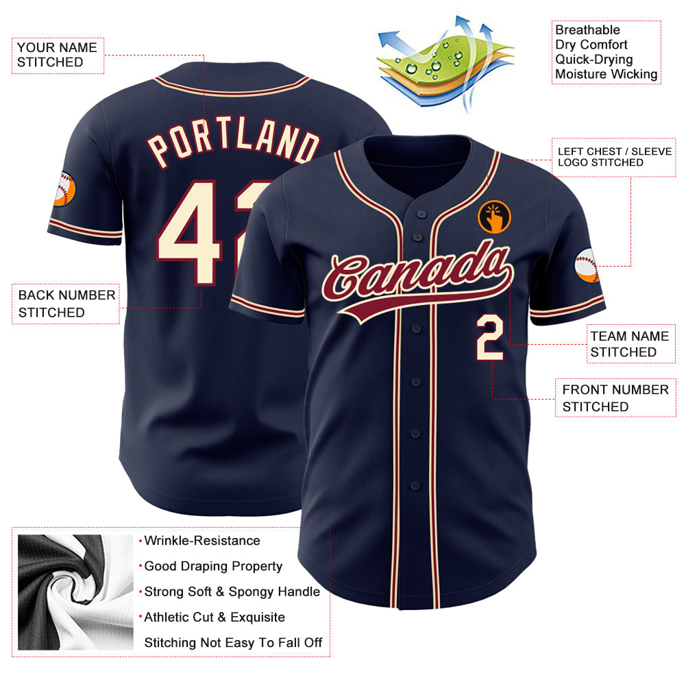 Custom Navy City Cream-Crimson Authentic Baseball Jersey