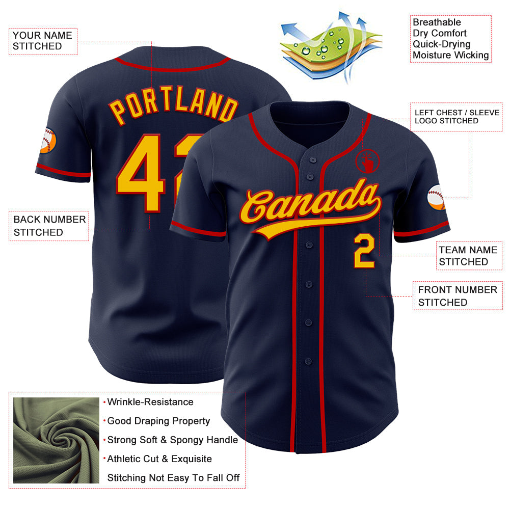 Custom Navy Yellow-Red Authentic Baseball Jersey